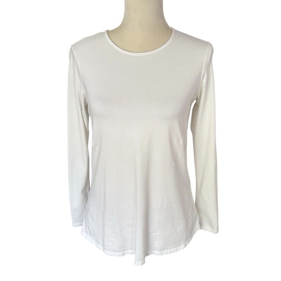 Pure Jill Pima Stretch Cotton Shirttail Tee Women's XS Petite White Crew Neck - Picture 1 of 14